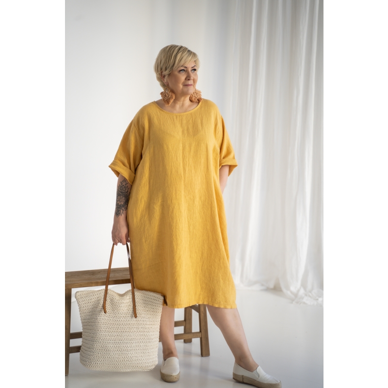 Linen dress Saara mustard S1 Linane Elustiil